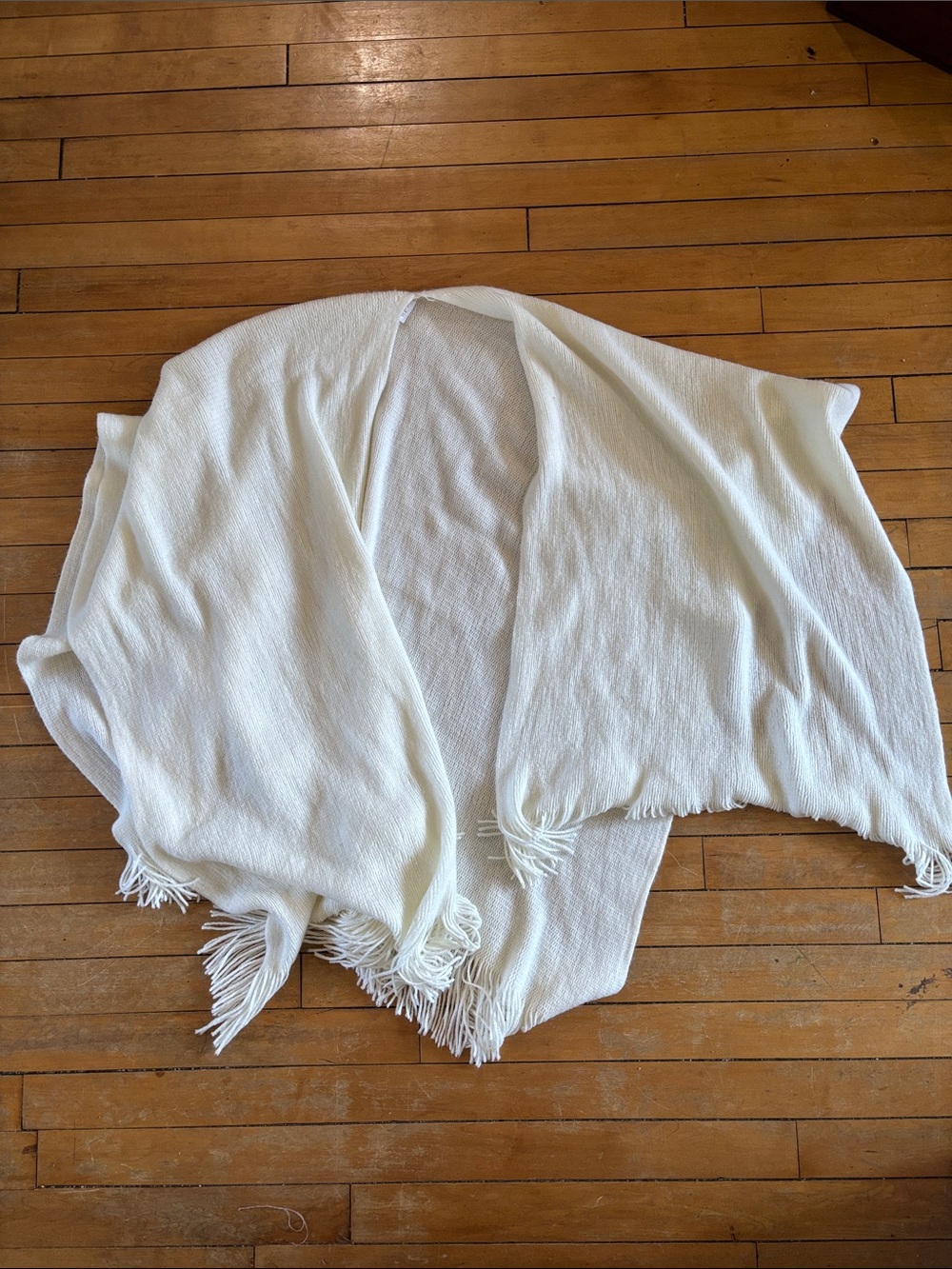 EUC Cream Fringed Knit Shawl Wrap